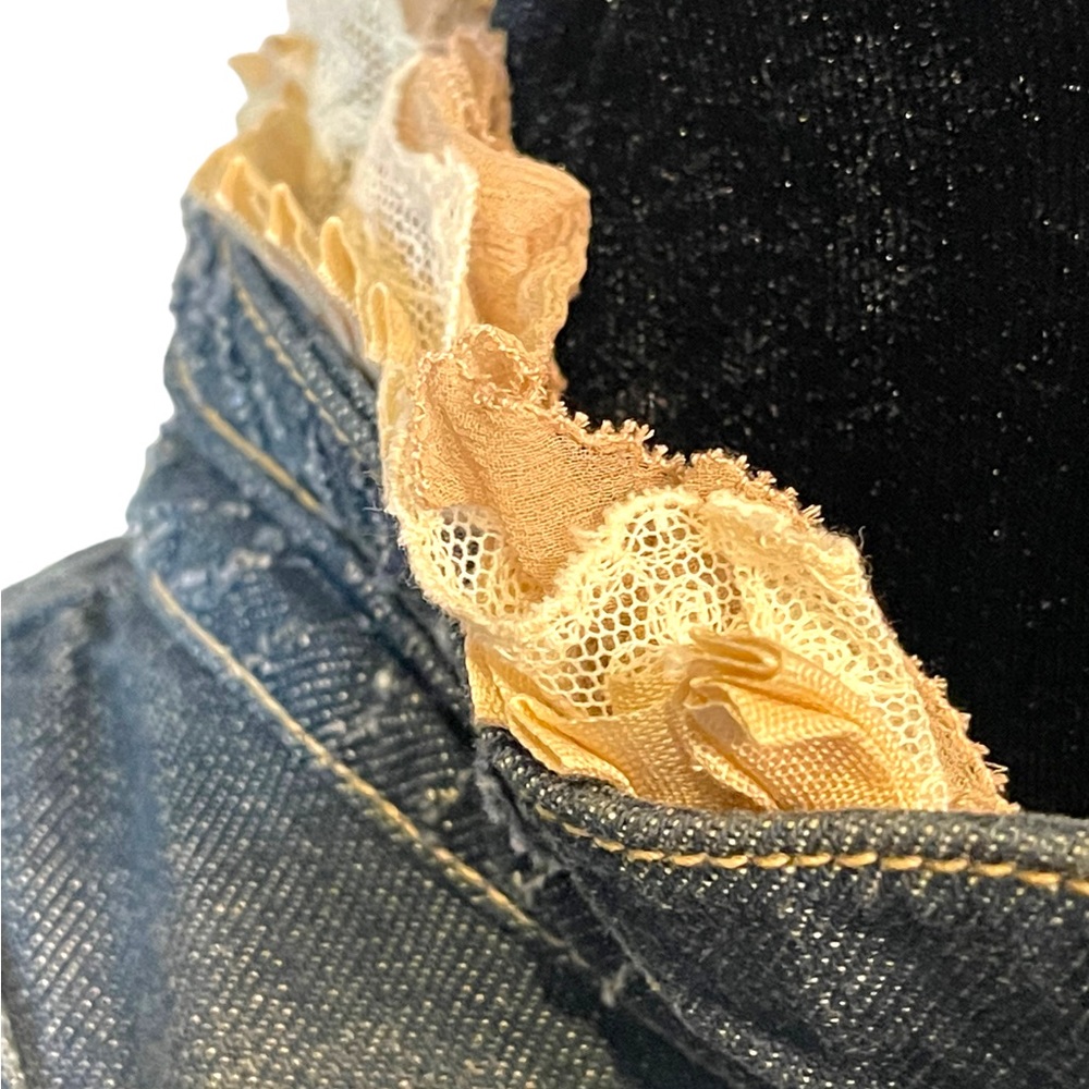 🌺 Ellie Tahari Distressed Vanessa Ruffle Jean Jacket - Picture 6 of 12